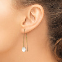 14k 7-8mm White Rice FW Cultured Pearl Cable Chain Threader Earrings-XF711E