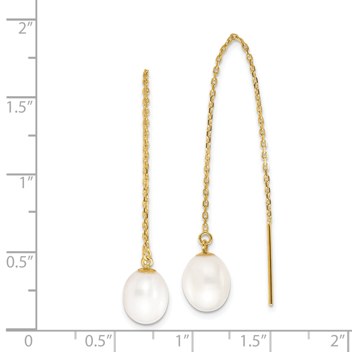 14k 7-8mm White Rice FW Cultured Pearl Cable Chain Threader Earrings-XF711E