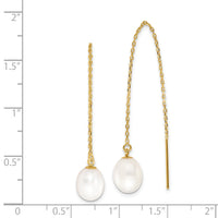 14k 7-8mm White Rice FW Cultured Pearl Cable Chain Threader Earrings-XF711E