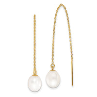 14k 7-8mm White Rice FW Cultured Pearl Cable Chain Threader Earrings-XF711E