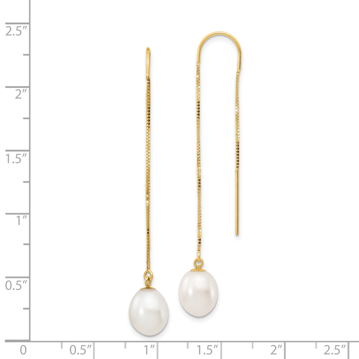 14k 7-8mm White Rice FW Cultured Pearl Box Chain Threader Earrings-XF712E