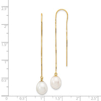 14k 7-8mm White Rice FW Cultured Pearl Box Chain Threader Earrings-XF712E