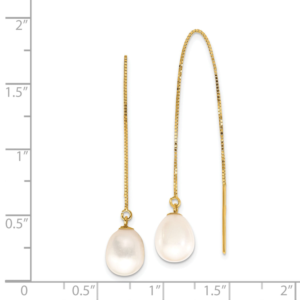 14k 7-8mm White Teardrop FW Cultured Pearl Box Chain Threader Earrings-XF713E