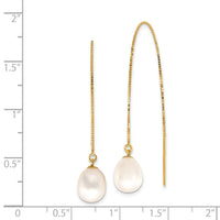 14k 7-8mm White Teardrop FW Cultured Pearl Box Chain Threader Earrings-XF713E