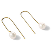 14k 7-8mm White Teardrop FW Cultured Pearl Box Chain Threader Earrings-XF713E