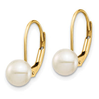 14K 6-7mm White Button Freshwater Cultured Pearl Leverback Earrings-XF715E