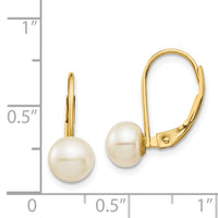 14K 6-7mm White Button Freshwater Cultured Pearl Leverback Earrings-XF715E