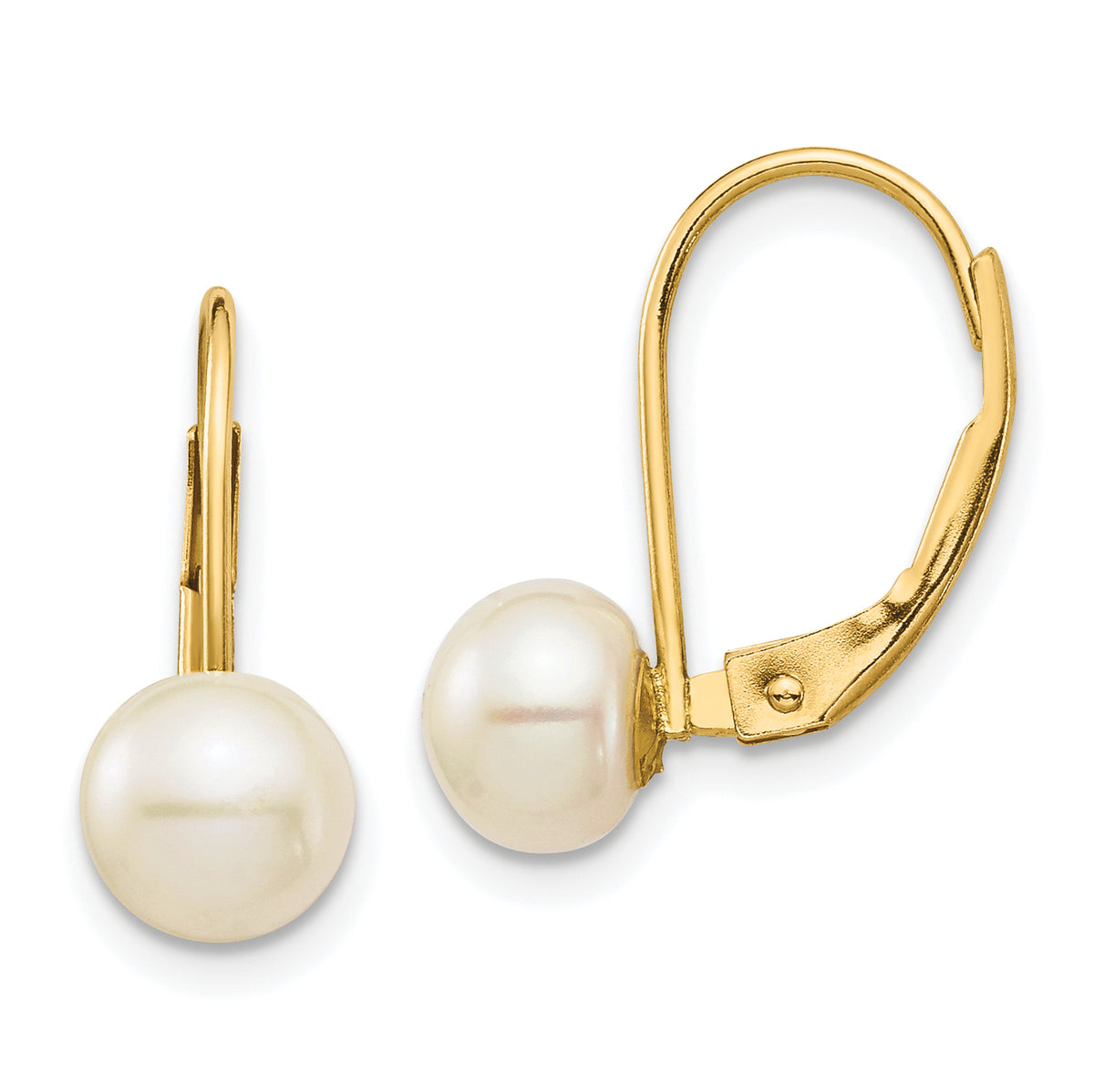 14K 6-7mm White Button Freshwater Cultured Pearl Leverback Earrings-XF715E