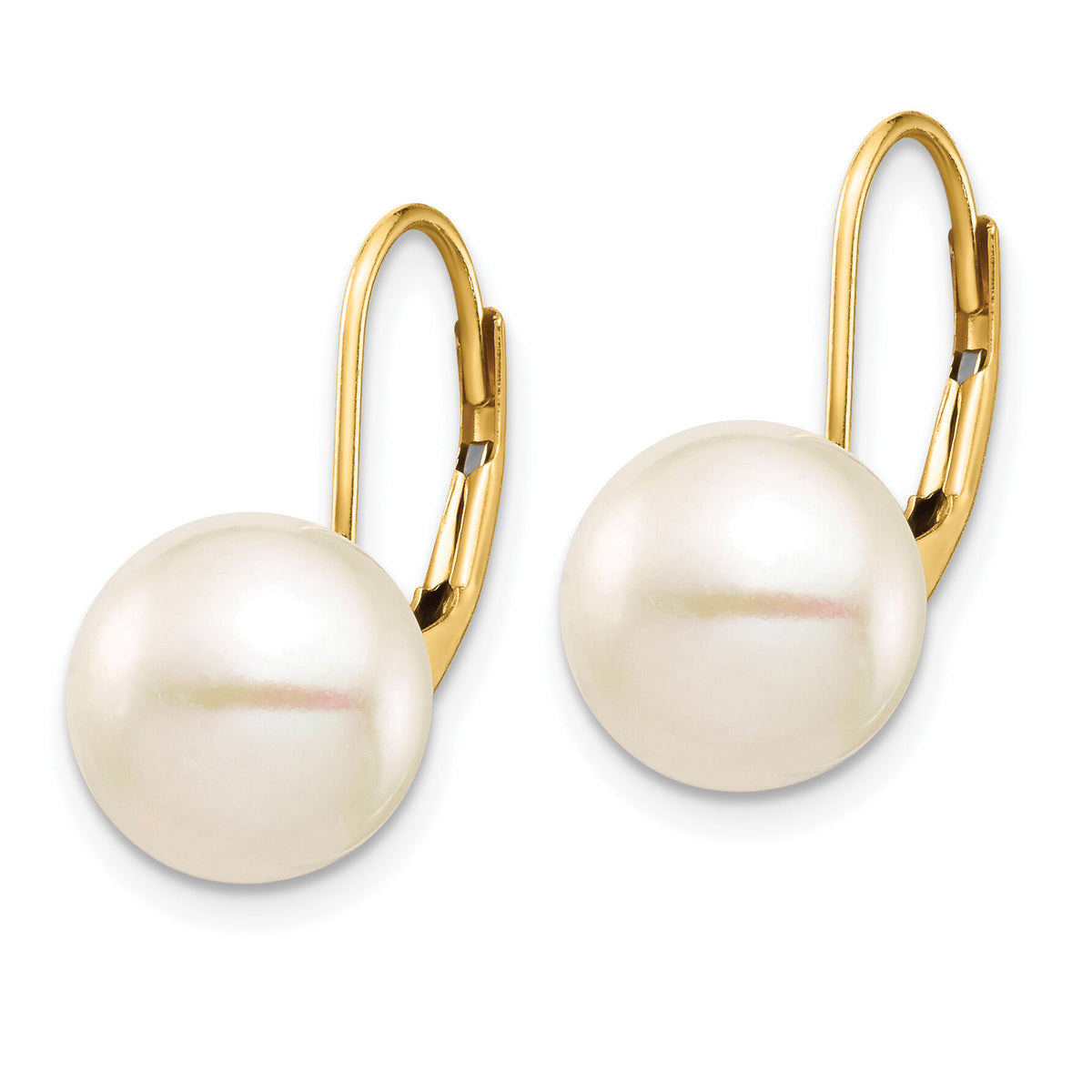 14K 9-10mm White Button Freshwater Cultured Pearl Leverback Earrings-XF716E