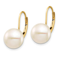 14K 9-10mm White Button Freshwater Cultured Pearl Leverback Earrings-XF716E