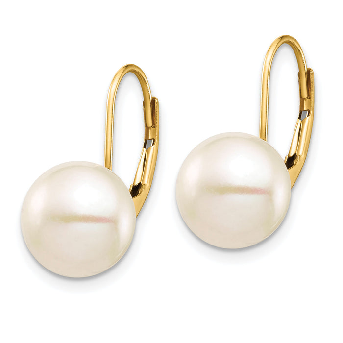 14K 9-10mm White Button Freshwater Cultured Pearl Leverback Earrings-XF716E