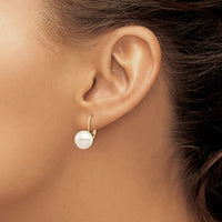 14K 9-10mm White Button Freshwater Cultured Pearl Leverback Earrings-XF716E