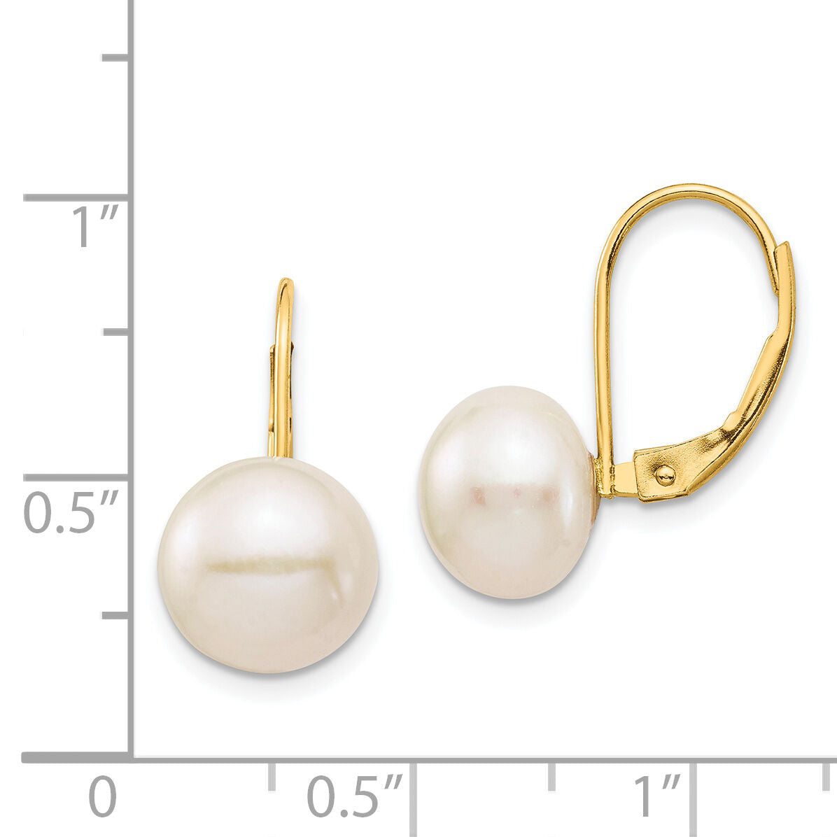 14K 9-10mm White Button Freshwater Cultured Pearl Leverback Earrings-XF716E