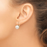 14K 9-10mm White Round Freshwater Cultured Pearl Leverback Earrings-XF717E