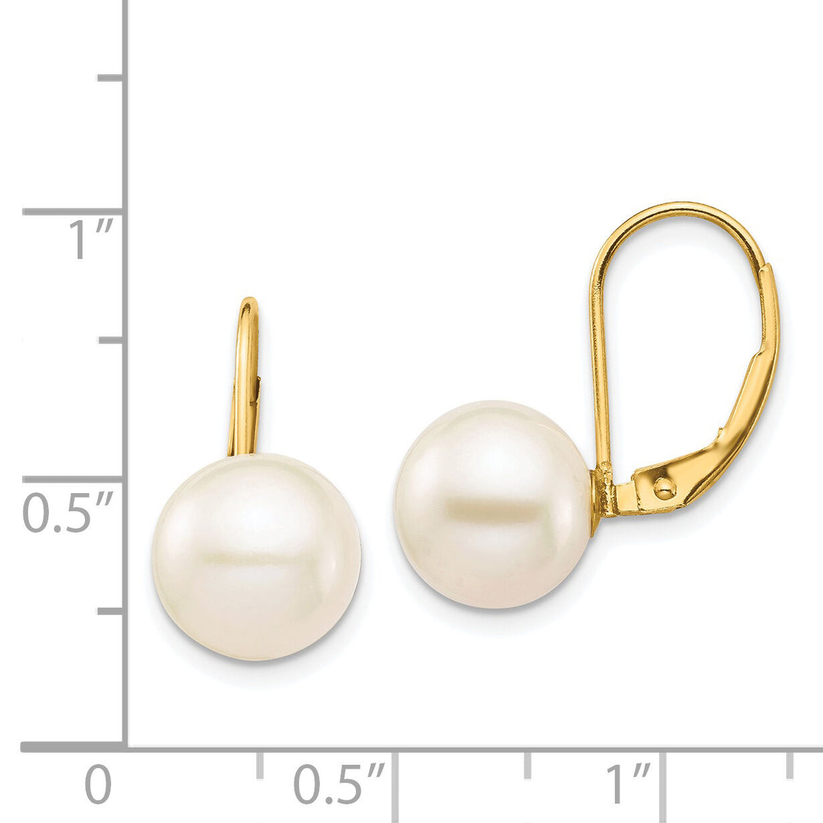 14K 9-10mm White Round Freshwater Cultured Pearl Leverback Earrings-XF717E