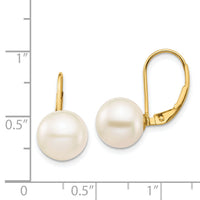 14K 9-10mm White Round Freshwater Cultured Pearl Leverback Earrings-XF717E