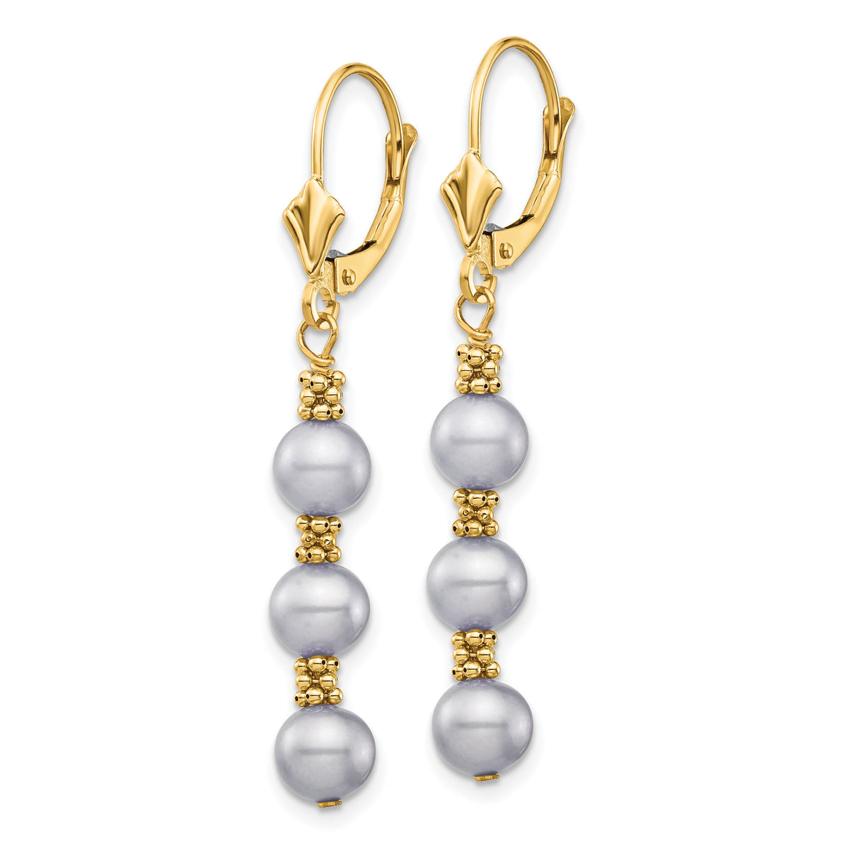 14k 5-6mm Grey Semi-round Freshwater Cultured Pearl Leverback Earrings-XF718E