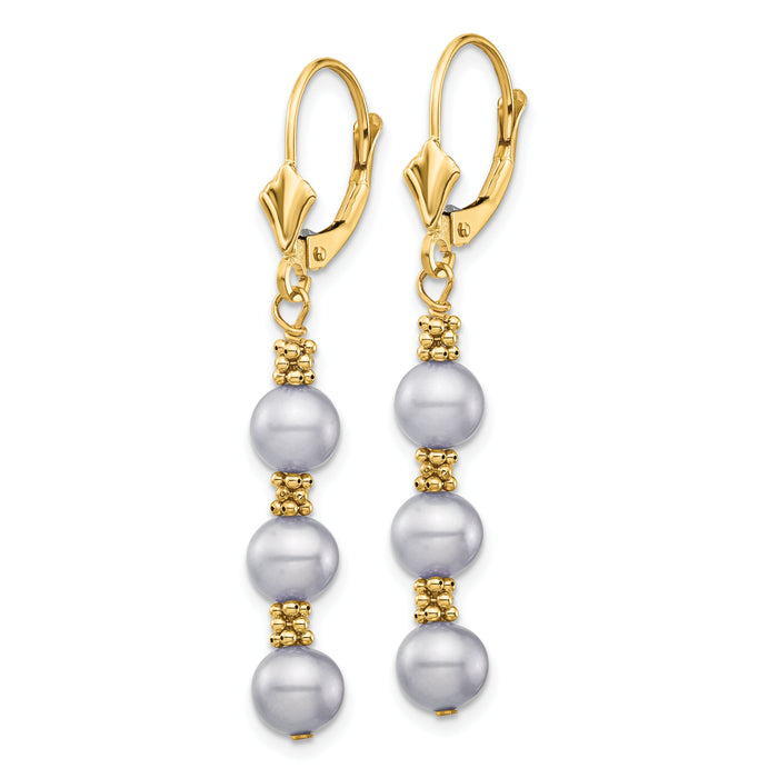 14k 5-6mm Grey Semi-round Freshwater Cultured Pearl Leverback Earrings-XF718E