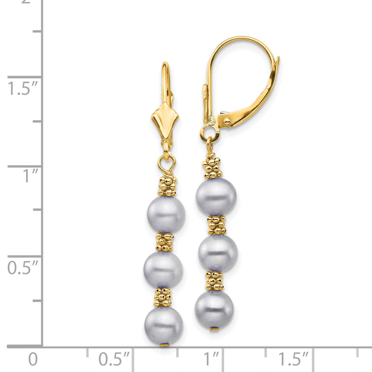 14k 5-6mm Grey Semi-round Freshwater Cultured Pearl Leverback Earrings-XF718E