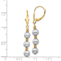 14k 5-6mm Grey Semi-round Freshwater Cultured Pearl Leverback Earrings-XF718E