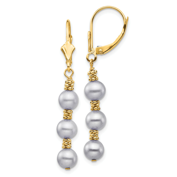 14k 5-6mm Grey Semi-round Freshwater Cultured Pearl Leverback Earrings-XF718E