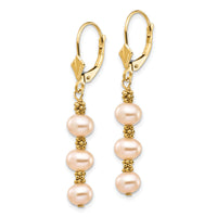 14K 5-6mm Pink Semi-round Freshwater Culutured Pearl Leverback Earrings-XF719E