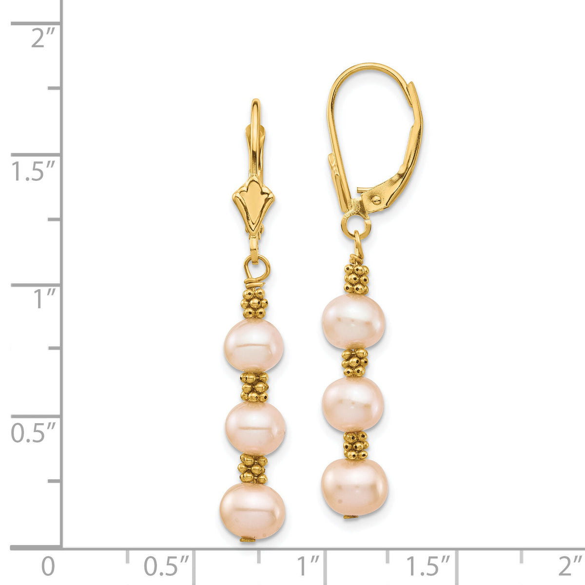 14K 5-6mm Pink Semi-round Freshwater Culutured Pearl Leverback Earrings-XF719E
