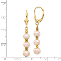 14K 5-6mm Pink Semi-round Freshwater Culutured Pearl Leverback Earrings-XF719E