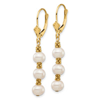 14k 5-6mm White Semi-round Freshwater Cultured Pearl Leverback Earrings-XF720E