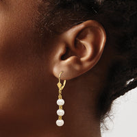 14k 5-6mm White Semi-round Freshwater Cultured Pearl Leverback Earrings-XF720E