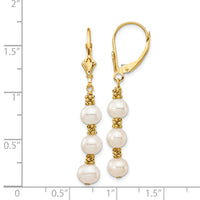 14k 5-6mm White Semi-round Freshwater Cultured Pearl Leverback Earrings-XF720E