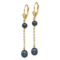 14K 5-7mm Black Rice Freshwater Cultured Pearl Leverback Earrings-XF721E