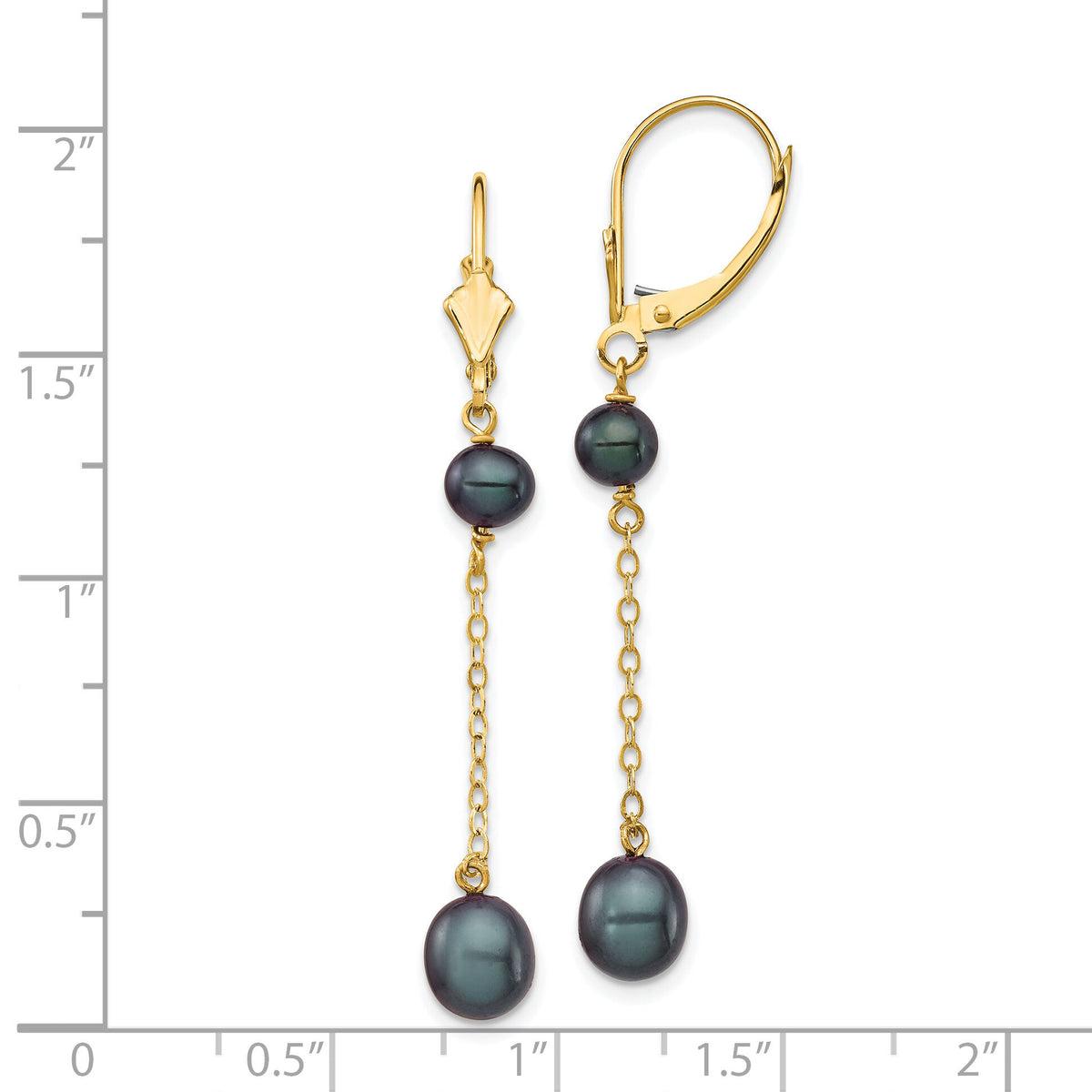 14K 5-7mm Black Rice Freshwater Cultured Pearl Leverback Earrings-XF721E