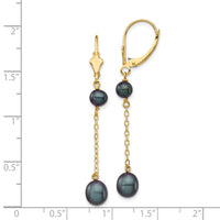14K 5-7mm Black Rice Freshwater Cultured Pearl Leverback Earrings-XF721E
