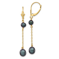 14K 5-7mm Black Rice Freshwater Cultured Pearl Leverback Earrings-XF721E