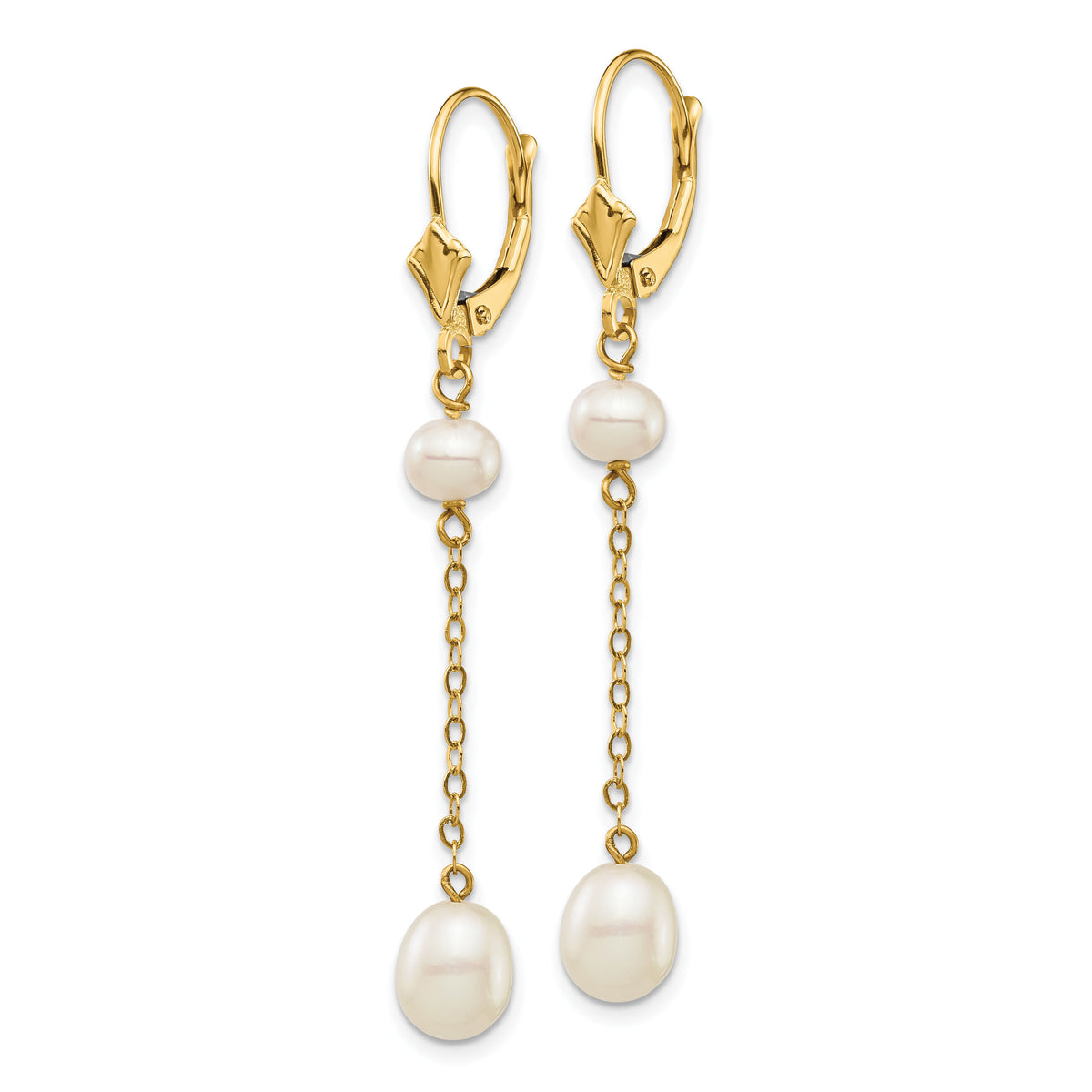 14K 5-7mm White Rice Freshwater Cultured Pearl Leverback Earrings-XF722E