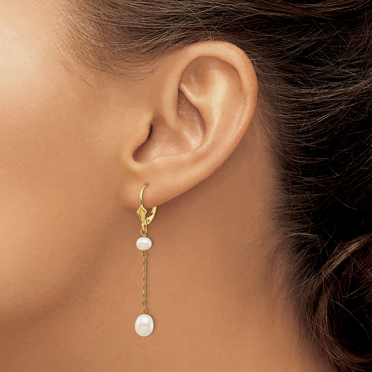 14K 5-7mm White Rice Freshwater Cultured Pearl Leverback Earrings-XF722E