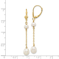 14K 5-7mm White Rice Freshwater Cultured Pearl Leverback Earrings-XF722E