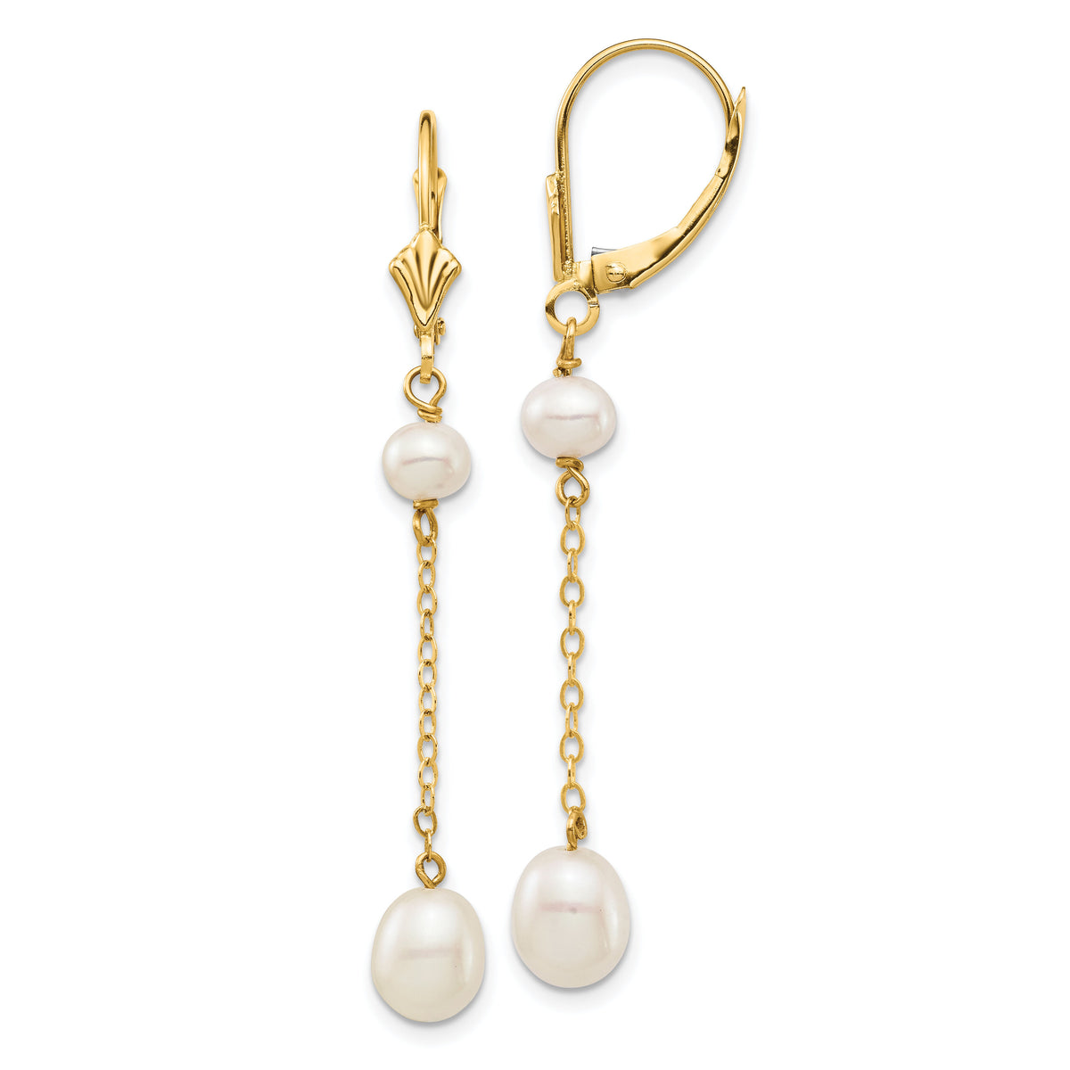 14K 5-7mm White Rice Freshwater Cultured Pearl Leverback Earrings-XF722E