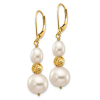 14K 6-10mm White Freshwater Cultured Pearl D/C Bead Leverback Earrings-XF723E