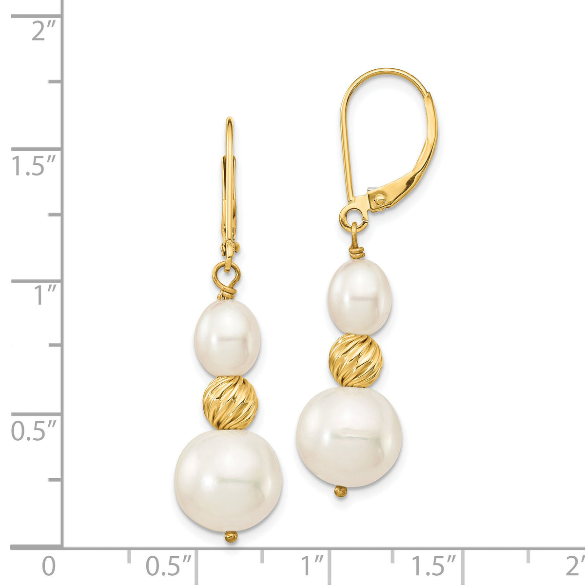 14K 6-10mm White Freshwater Cultured Pearl D/C Bead Leverback Earrings-XF723E