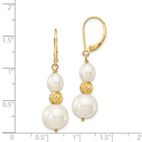 14K 6-10mm White Freshwater Cultured Pearl D/C Bead Leverback Earrings-XF723E