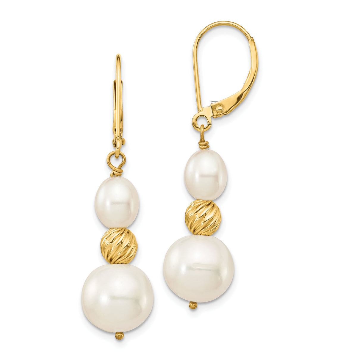 14K 6-10mm White Freshwater Cultured Pearl D/C Bead Leverback Earrings-XF723E