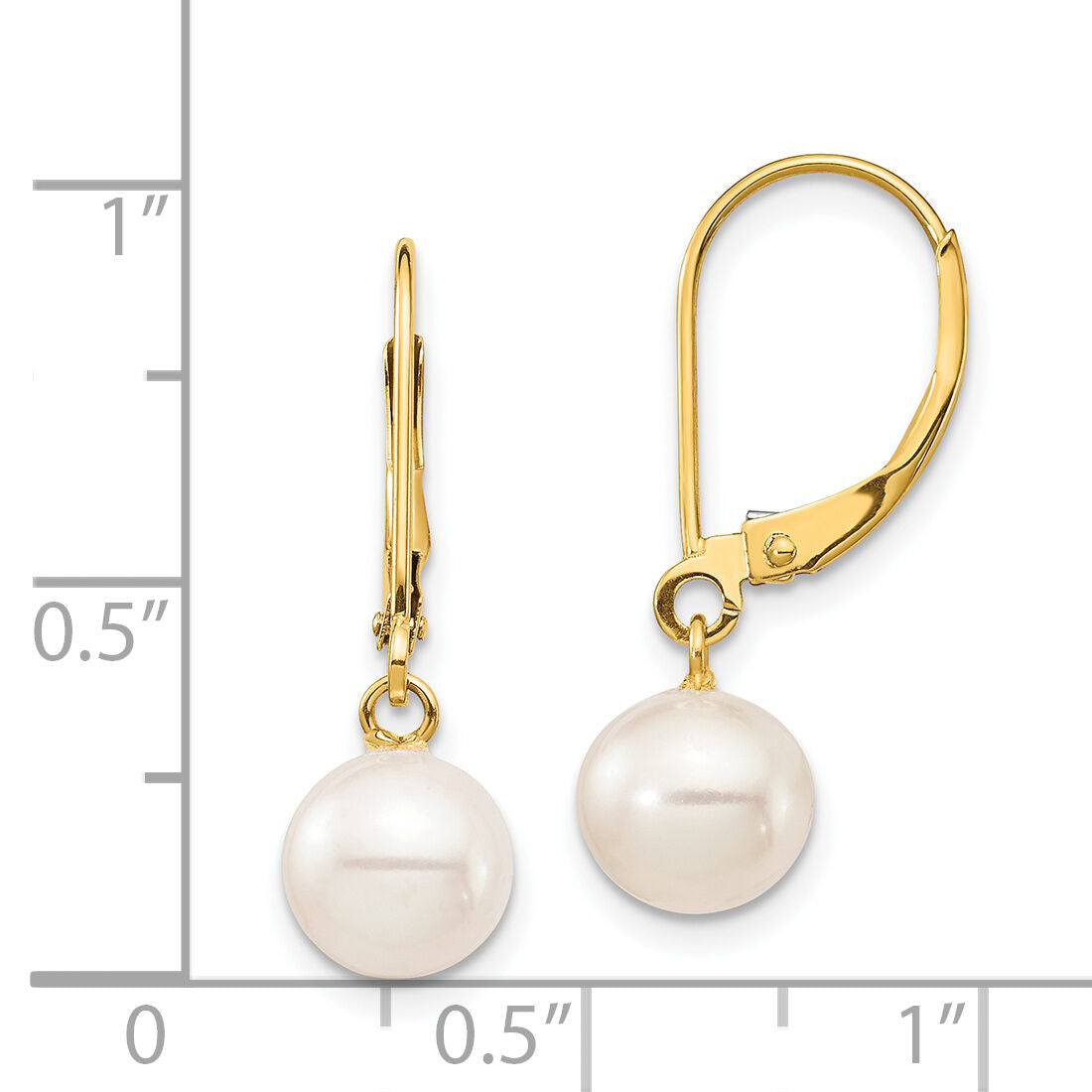 14K 7-8mm White Round Freshwater Cultured Pearl Leverback Earrings-XF725E