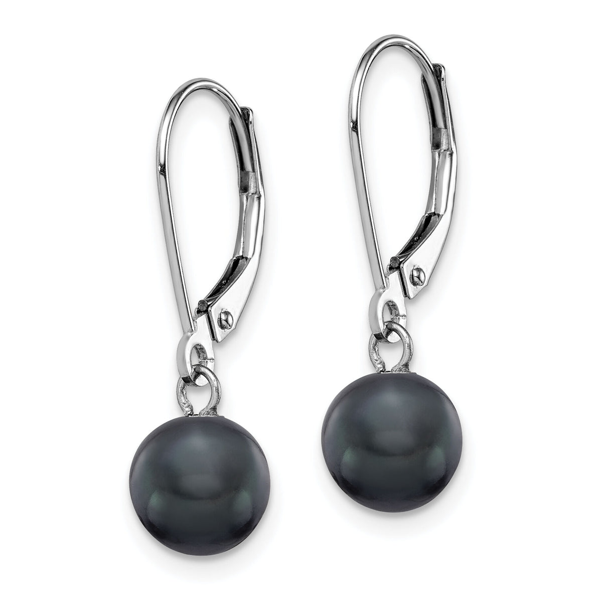 14K White Gold 7-8mm Black Round FWC Pearl Leverback Earrings-XF726E