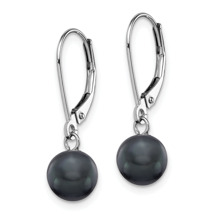 14K White Gold 7-8mm Black Round FWC Pearl Leverback Earrings-XF726E