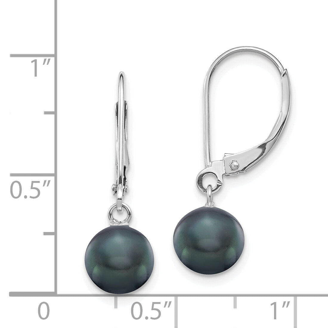 14K White Gold 7-8mm Black Round FWC Pearl Leverback Earrings-XF726E