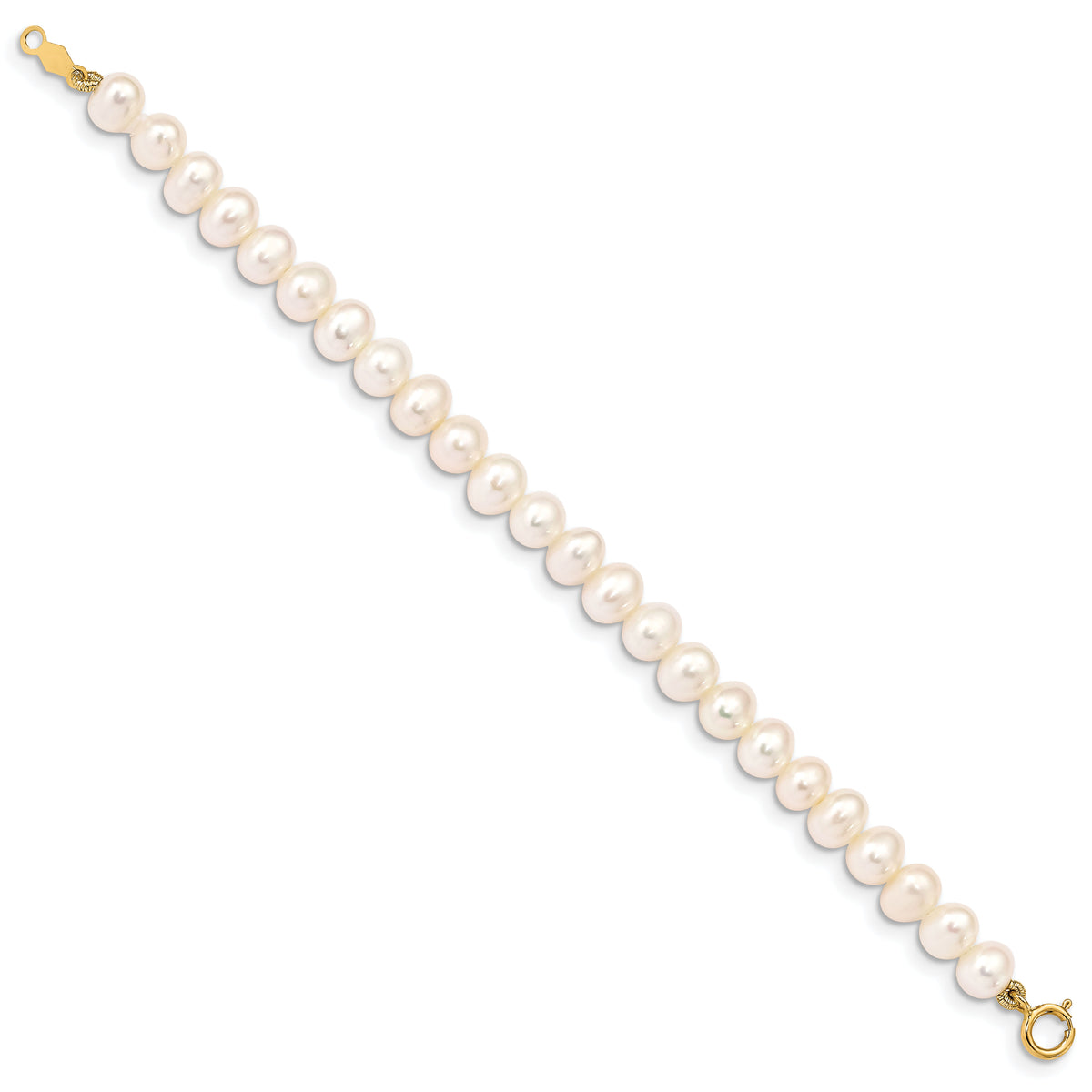 14K Madi K 4-5mm White Egg Shape Freshwater Cultured Pearl Bracelet-XF728-5