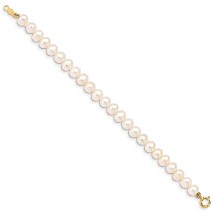 14K Madi K 4-5mm White Egg Shape Freshwater Cultured Pearl Bracelet-XF728-5