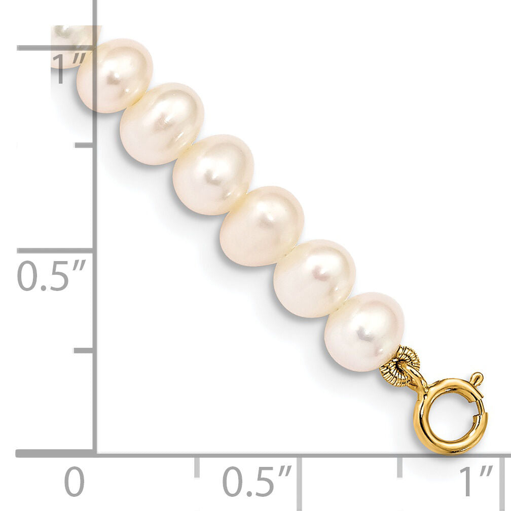 14K Madi K 4-5mm White Egg Shape Freshwater Cultured Pearl Bracelet-XF728-5